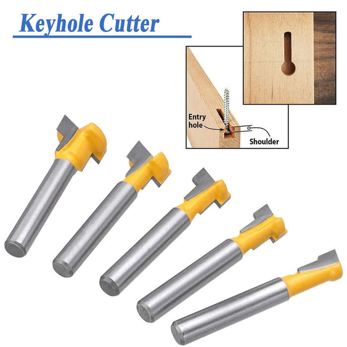 5Pcs - 5PCS 1/4 Inch Shank Keyhole Router Bits Set T Track T-Slot Bolts Router Bit Set for 5/16" 3/8