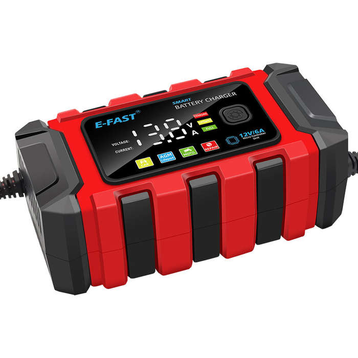 Red - Smart Battery Charger Car Battery Charger Motorcycle Battery Charger European Standard Plug fo