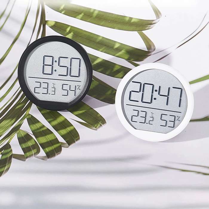 White - Electronic Hygrometer Alarm Clock Folding Bracket LED Display Temperature Wall Desk Clock Fo