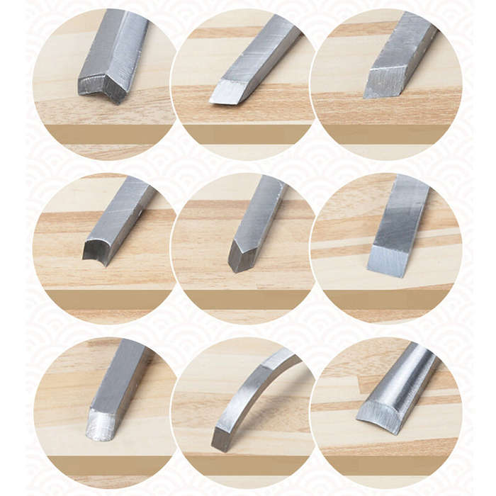 12 Pcs - MYTEC 12pcs Wood Carving Chisel Set Walnut Handle 65Mn High Carbon Steel Sharp Blade Profes