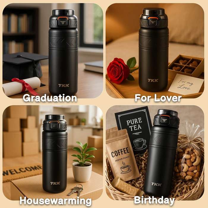Black Grey - TKK SUS316 700ml Thermos Bottle Large Capacity Vaccum Cup Cold Insulation Portable Stra