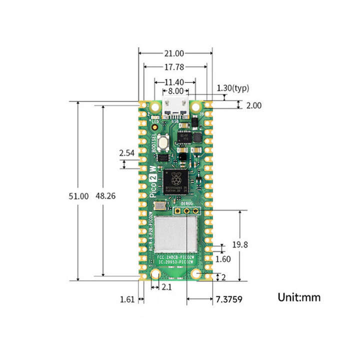 Board Only - Raspberry Pi Pico 2W Microcontroller RP2350 Dual-Core Cortex-M33 Hazard3 RISC-V 2.4GHz