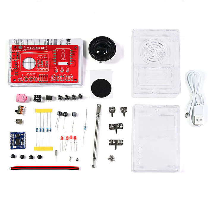 Parts+Shell - HU-017E DIY Radio Kit with RDA5807 Noise Cancelling Radio Module 87-108MHz FM Receiver