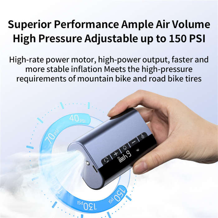Grey - 150Psi Portable Pocket Motorcycle Road Bike Bicycle Tire Electric Air Pump, Mini Rechargeable
