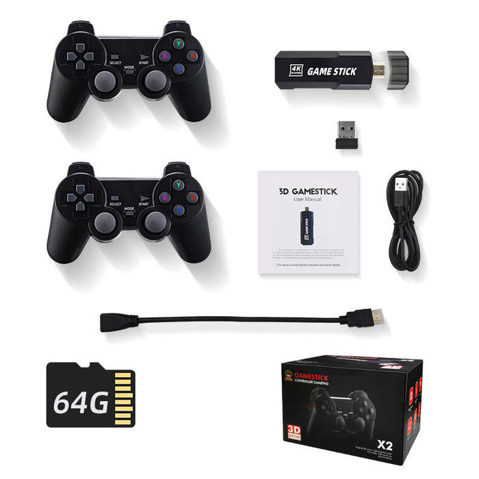64G - M9 4K Game Stick with Dual 2.4G Wireless Gamepad 64G Built-in 35500+ 3D Games 40+ Simulators M