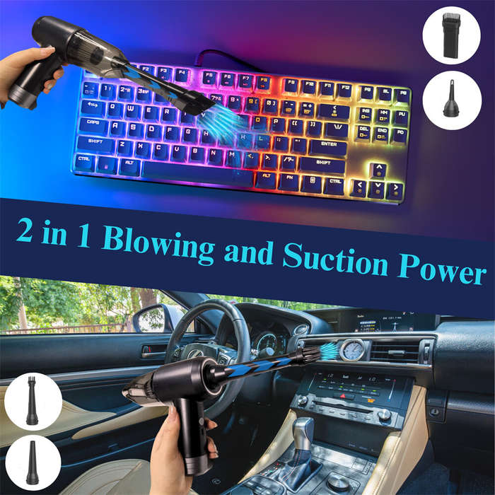 White - D9 Pro 6 in 1 Multifunctional Portable Rechargeable Handheld Car Vacuum Cleaner 75W Suction