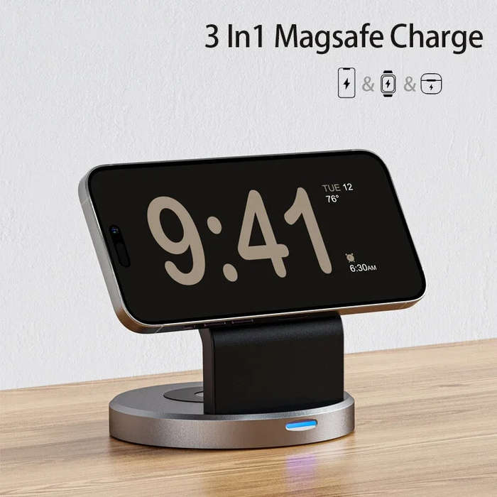 Black - BTJ-W11 3-in-1 15W Magnetic Wireless Charger Fast Wireless Charging Stand for Smart Phones f