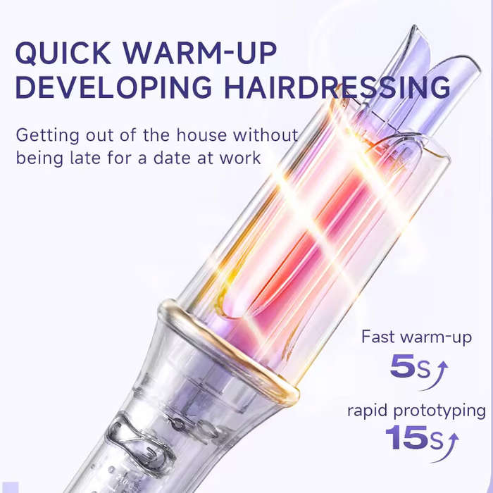 Purple - 28mm Professional Automatic Ceramic Curling Iron 3 Temperature Settings 5-Second Preheat An