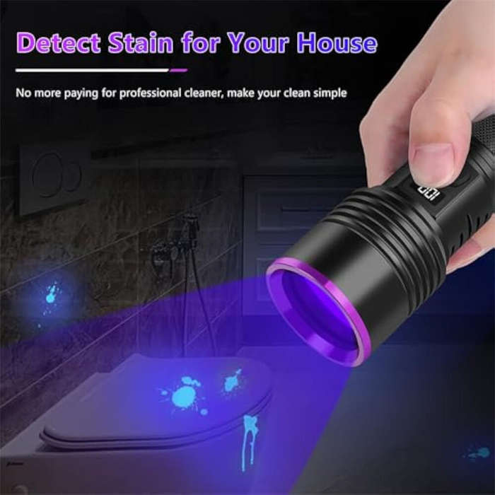 Black - 4 Core LED High Power 365NM UV Flashlight Powerful LED Ultraviolet Lamp Type-C USB Rechargea