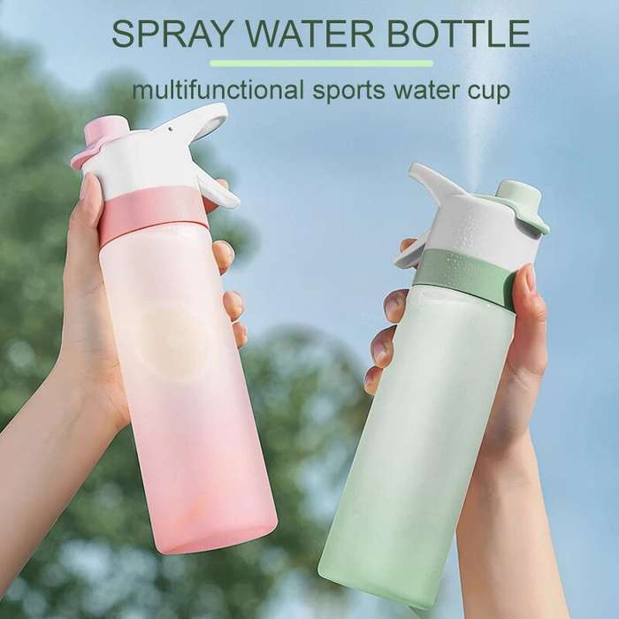 Green - 2-in-1 Sports Water Bottle with Built-in Mist Sprayer 650ml Portable Eco-friendly Hydration