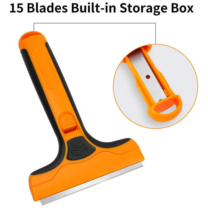 Orange - Wide Razor Blade Scraper Tool 4 Inch Glass Cleaner Replaceable SK5 Blades for Windows Paint