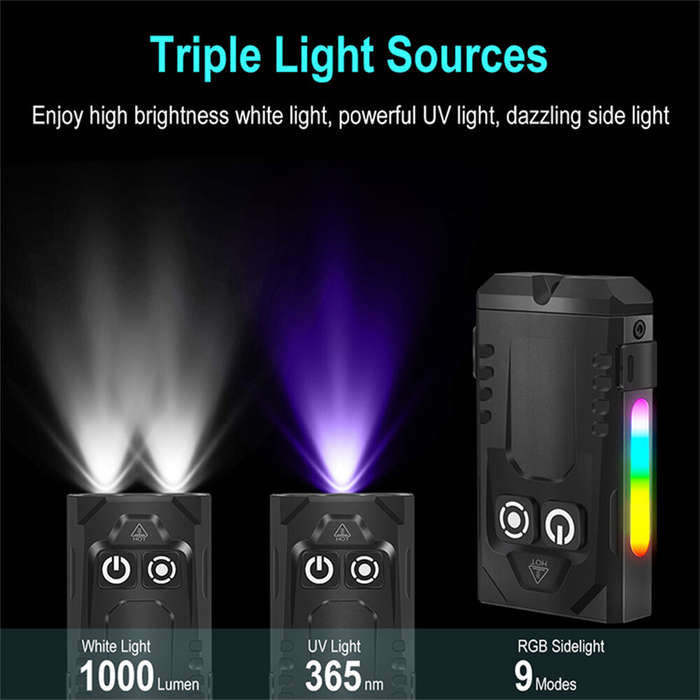 Black - SEEKNITE EV15S 1000LM EDC Keychain Flashlight With 365nm UV Light Colored Sidelight Type-C C