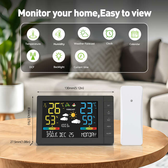 EU Plug - Wireless Weather Station with Color Display Indoor Outdoor Thermometer Hygrometer with For