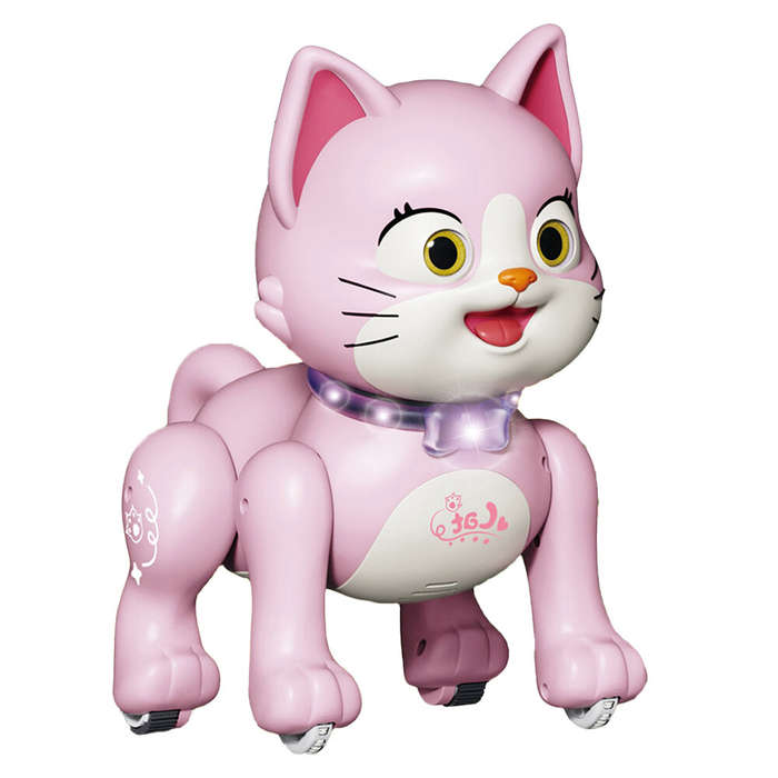 Grey - 2.4GHz Remote Control Robot Pets Cat Rechargeable Cute Lighting and Music Robot Cat Toys for