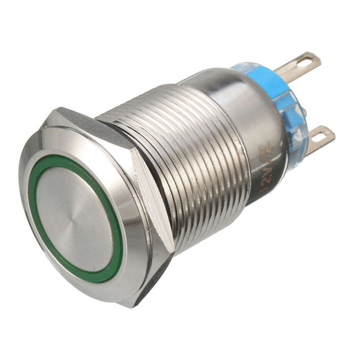 Blue - 5 Pin 19mm LED Light Illuminated Push Button Latching Switch SPDT Waterproof