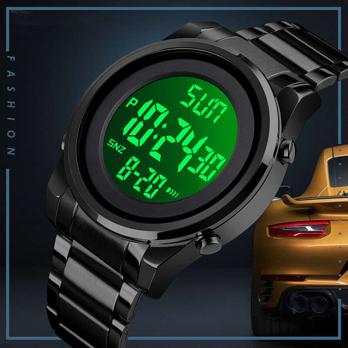 Black - SKMEI Men's LED Night Light Digital Watch Multifunctional Digital Timing Alarm Wristwatches,