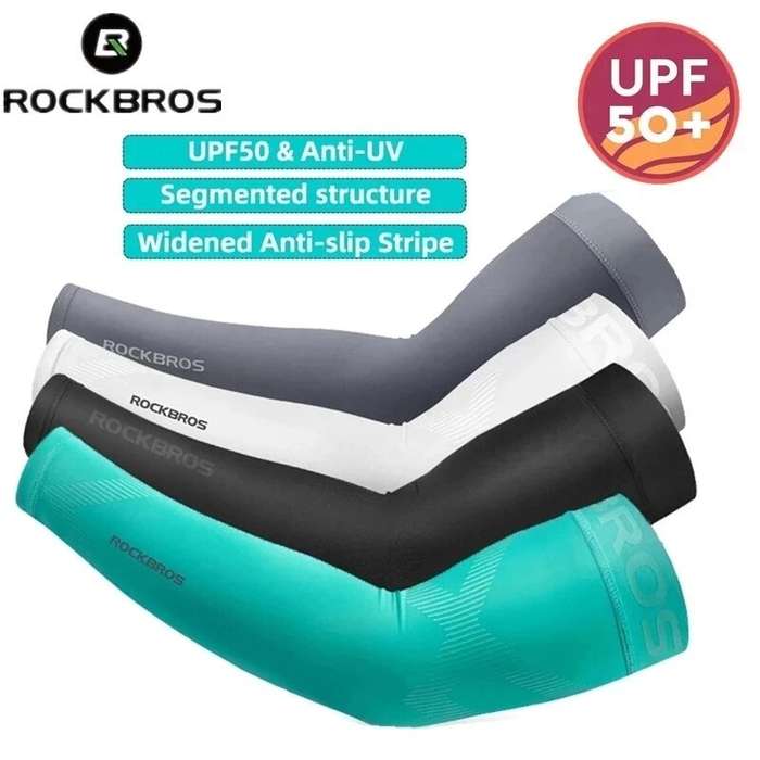 L - ROCKBROS Bike Arm Sleeve Breathable Quick Dry UPF50 UV Protection Cycling Sport Sleeve Ice Fabri