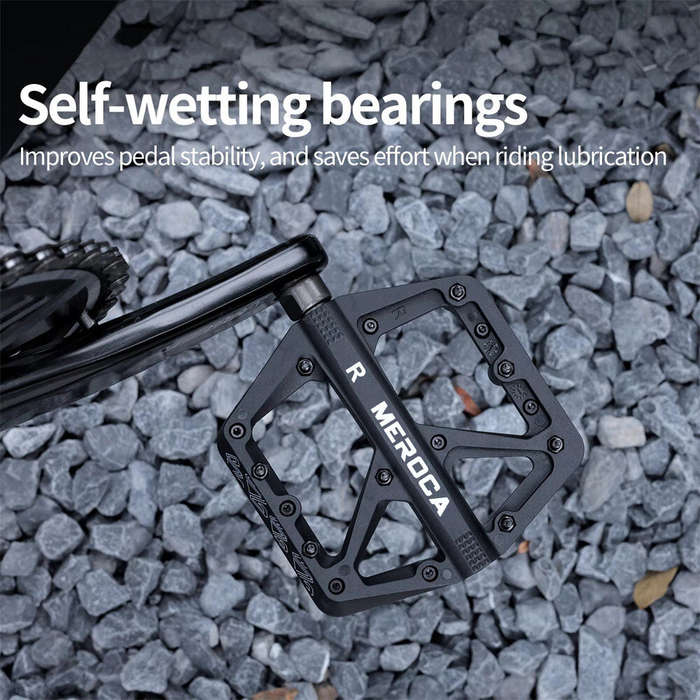 Black - MEROCA Bicycle Pedals Mountain Bike Pedals Lightweight Nylon Bearing Lubricated Width Non-sl