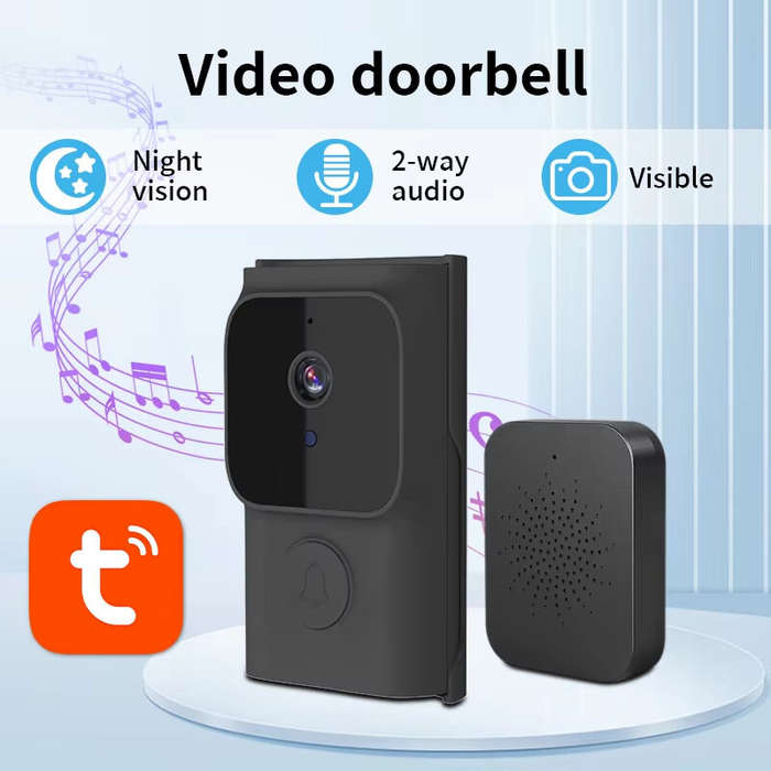 Black - Tuya Wireless Doorbell Camera 1080 High-Definition Bidirectional Audio WiFi Video Intelligen
