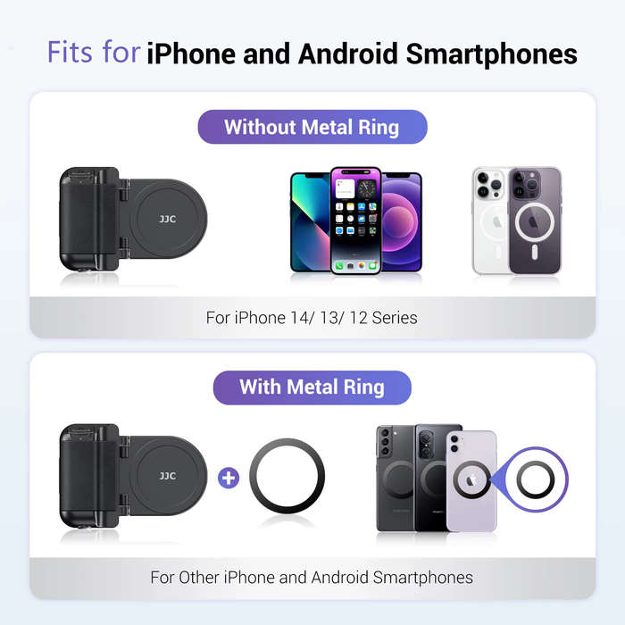 White - JJC Snapgrip Magnetic Phone Grip Stand with bluetooth Remote 17 Heavy-Duty Magnets 5.1lbs Ma