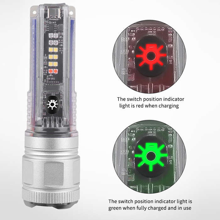 XHP50 - Solar Portable Torch Keychain Telescopic Zoom 30W/XHP50 LED Strong Light 18650 Type-C Flashl
