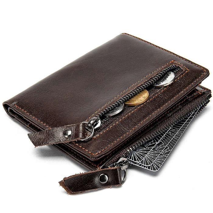Black - Ekphero Genuine Leather Mens Wallet Man Zipper Short Small Coin Purse Male Rfid Anti-theft S