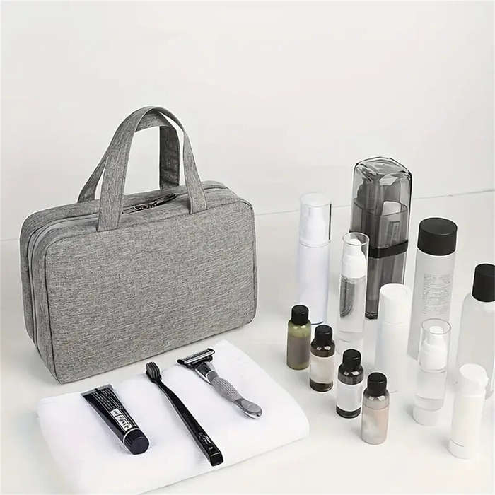 Grey - Portable Travel Foldable Waterproof Storage Toiletry Bag Wet Dry Separation Cosmetic Organize