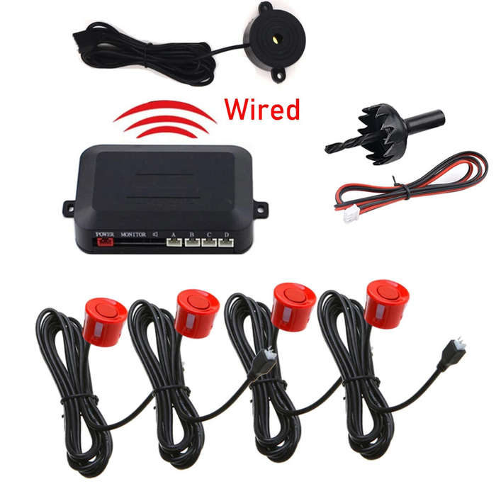 Red - Car 4 Probe Pure Buzzer Car Without Display Reversing Radar Sensor Car Backing-up Radar Sensor