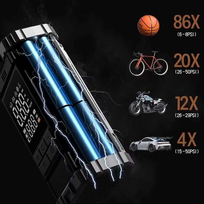 Black - Wireless Portable Air Compressor Digital Tire Inflator 150 PSI 4000mAh Rechargeable Battery