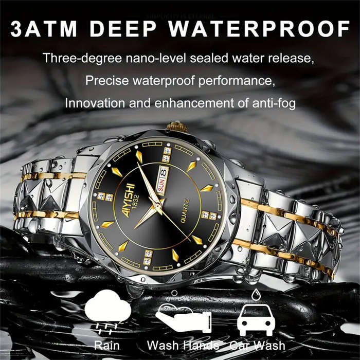 Grey - AIYISHI Men Watches Luxury Brand Luminous Waterproof Business Watch Stainless Steel Strap Qua