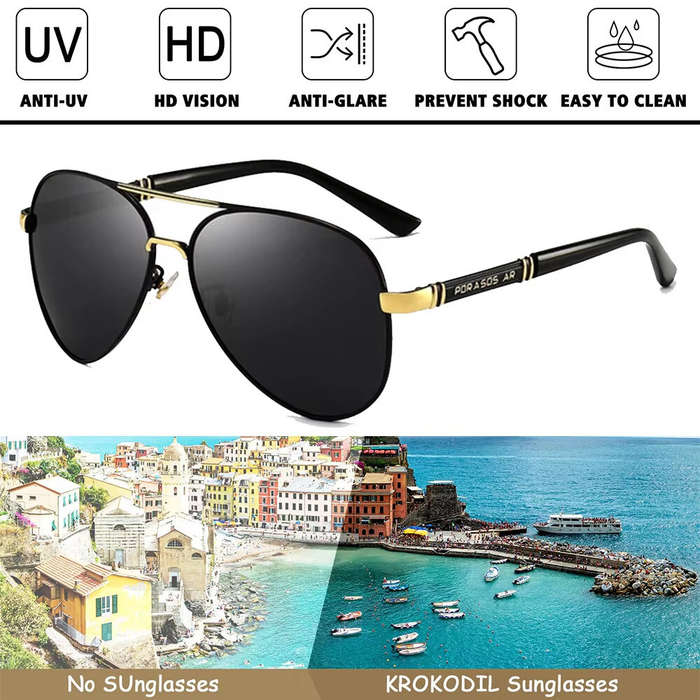 Black Gold - Men's Polarized Sunglasses Classic Fashion Metal Frame Pilot Sun Glasses for Traveling