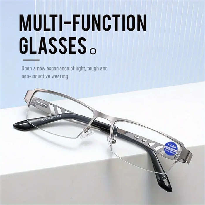 +250 - 1 Pair Half Frame Anti-blue light HD Reading Glasses Business Style Men's Presbyopia Eyewear