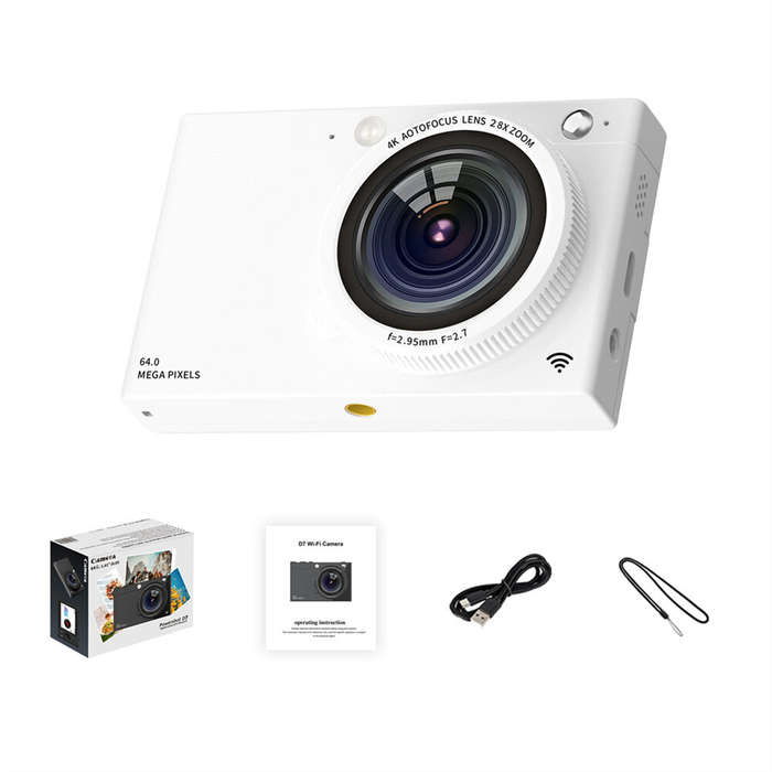 Black - D7 4K Digital Camera 2.83 Inch IPS Display Screen 28X Optical Zoom Portable Vlogging Camera