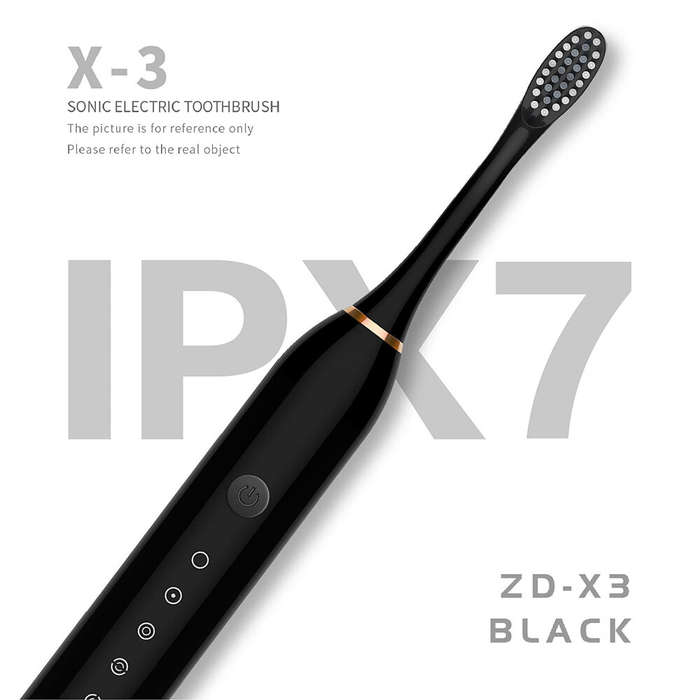 Black - Ultrasonic Electric Toothbrush USB Charging Toothbrush for Adults Children Soft Bristles Por