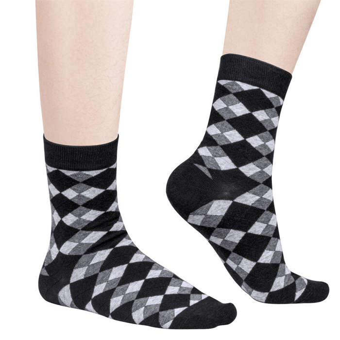 XXL - YUEDGE 5 Pairs Of Men's Trendy Checkered Pattern Mid Calf Crew Socks, Breathable Cotton Blend