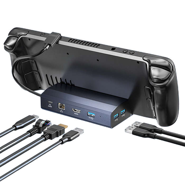 6 in 1 Steam Deck Docking Station TV Base Stand Alloy Holder Dock 4K@60Hz/PD100W/RJ45/USB3.0 USB-C H