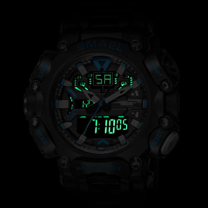 Black/Gold - SMAEL Men Sport Digital Dual Display Watch Multi-function LED Luminous Waterproof Date