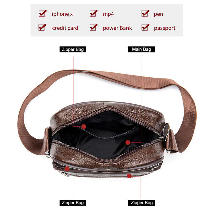 Coffee - Ekphero Men's Genuine Leather Shoulder Bag Bussiness Casual Messenger Bag Multiple Pocket C