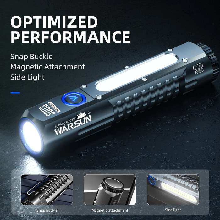 Black - WARSUN Rechargeable Flashlight 1900 Lumens 5500 Mah Super Bright Magnet Flash Light Powerful