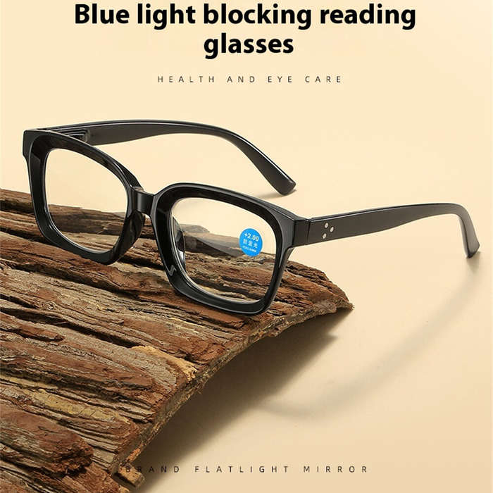 +250 - Classic Square Black Reading Glasses for Men Women HD Anti-blue Light Eye Protection Presbyop