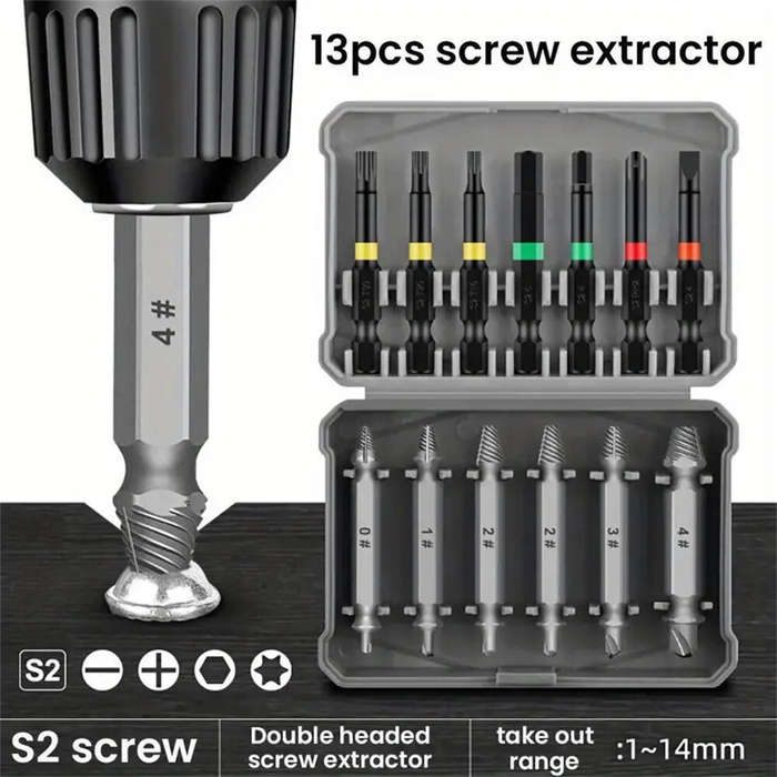 Black - 13PCS Multi-Functional Screw Extractor Set Double-Headed Wear-Resistant Chromium Vanadium St