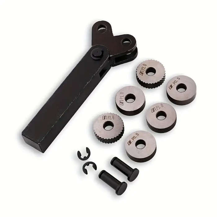 7PCS - 7pcs Steel Dual Wheel Knurling Tool Set with Diagonal Linear Knurl Wheel 0.5/1/2mm Pitch