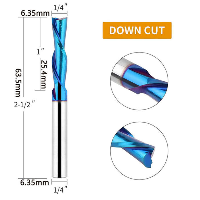 3PCS - 3PCS 1/4 Inch Shank Tungsten Steel Nano Blue Spiral Router Bits Up Cut Down Cut Compression R