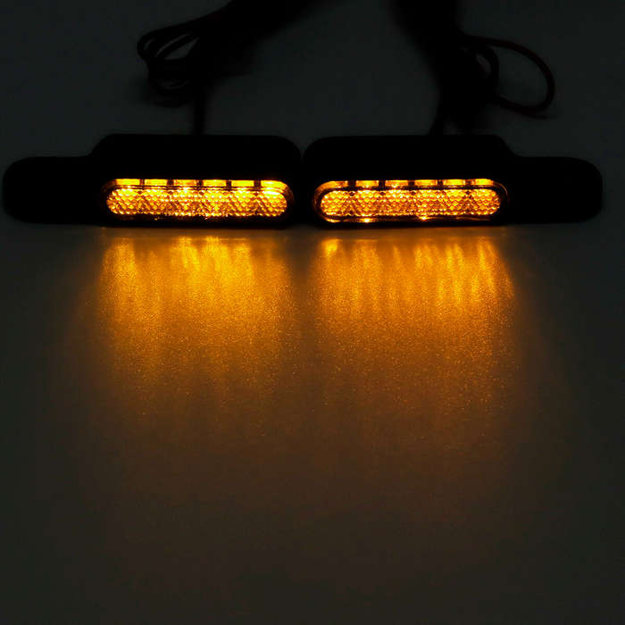 Black - 2pcs 12V 6 LED Motorcycle LED Turn Signal Indicators Light Handlebar Mount Amber Aluminum Al