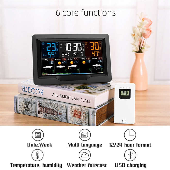US Plug - FJ3390TY-A WIFI Graffiti VA Color Screen Multi-function Weather Clock Electronic Alarm Clo