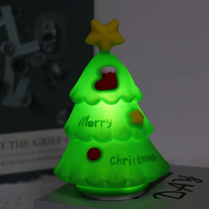 Green - Christmas Tree Style Night Light Holiday Decorations Cute Silicone Lamp Lovely Pat Light Gif