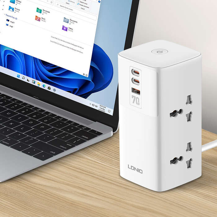 EU Plug - LDNIO 7 in 1 2500W Tower Extension Power Socket 70W Charging Station USB Power Strip with