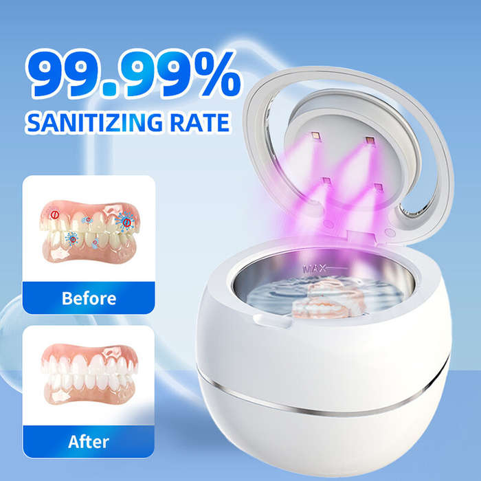 White - Ultrasonic Denture Cleaner UV Disinfection Children's Electric Toothbrush Head Cleaning Dual