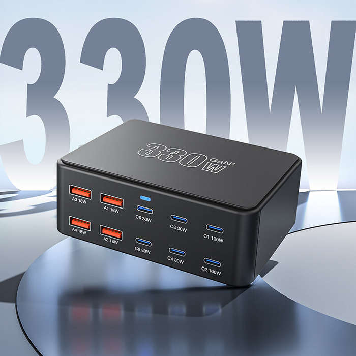 Black - [GaN Tech] Bakeey HW-66 330W 10-Port USB PD Charger 6USB-C+4USB-A QC3.0 PD3.0 PPS SCP AFC Fa
