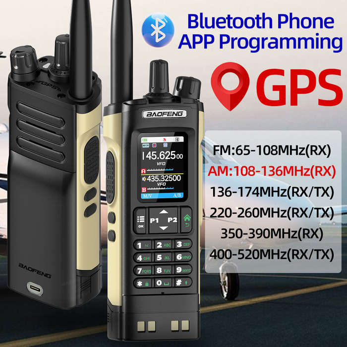 EU Plug - Baofeng UV32 10W GPS Walkie Talkies Sand Color Custom Two Way Radio Multi-Band Bluetooth A